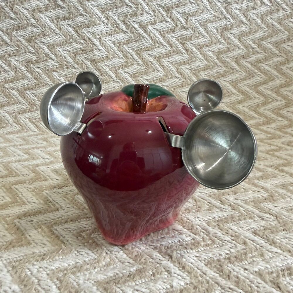 Vintage Ceramic Red Apple Holder and Measuring Spoons